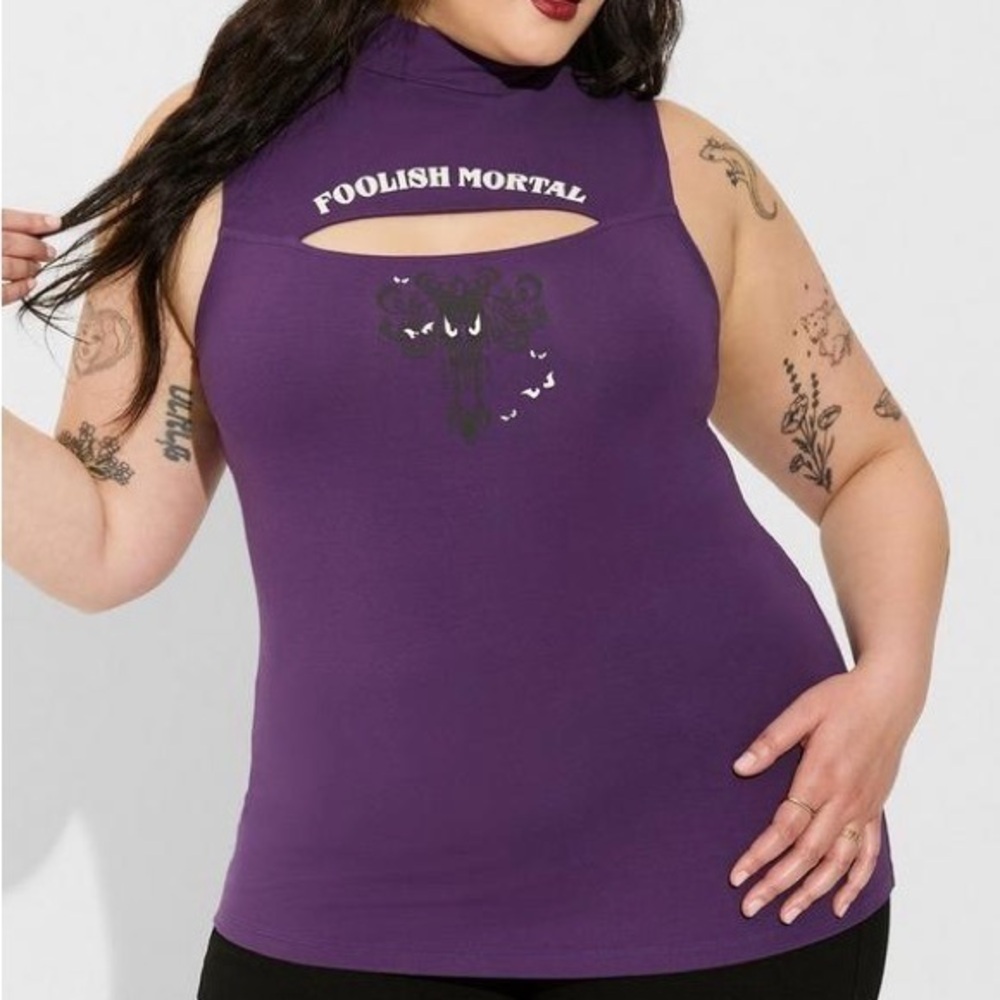 NWOT Women’s Torrid 3 Disney Haunted Mansion Foxy Mock Neck Cut Out Tank 22 24